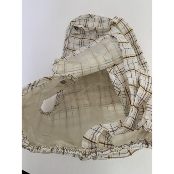 VINTAGE Romper Boys 9-12 Months One Piece Brown Plaid Built in Plastic Protector - Picture 5 of 5